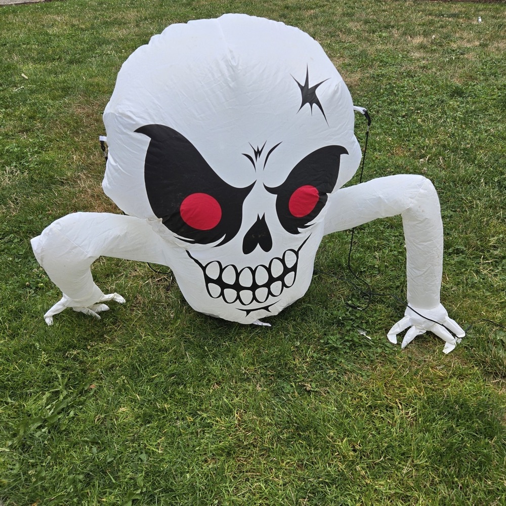 Lighted Creeper‎ Skull Skeleton Halloween Inflatable Decor W Power Cord Spooky